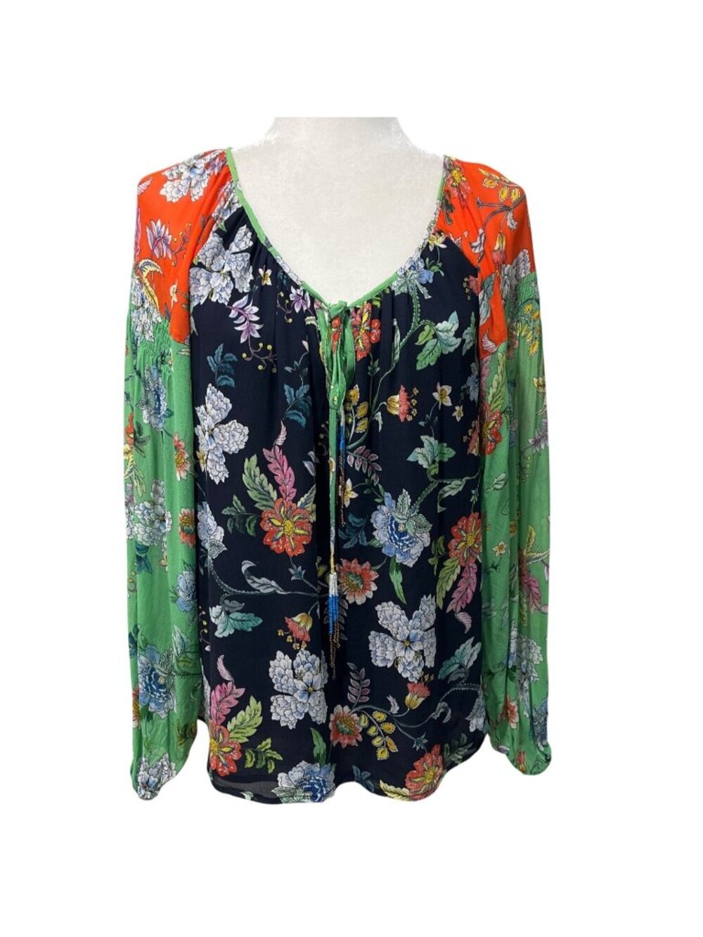 Johnny Was Size S Top Long Sleeve Jade Hortensia Floral Patchwork Peasant Boho